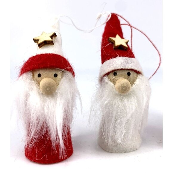 Gnome Santa Ornaments Lot of 5 Felt Wood 3.25" Hand Crafted - Picture 2 of 4
